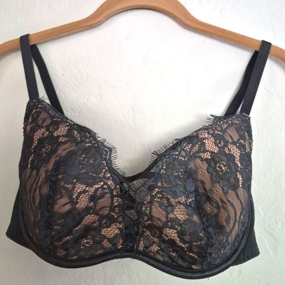 Adore Me Womens Contour Bra Underwire Black Neutral 34D Lace T-Shirt Bra